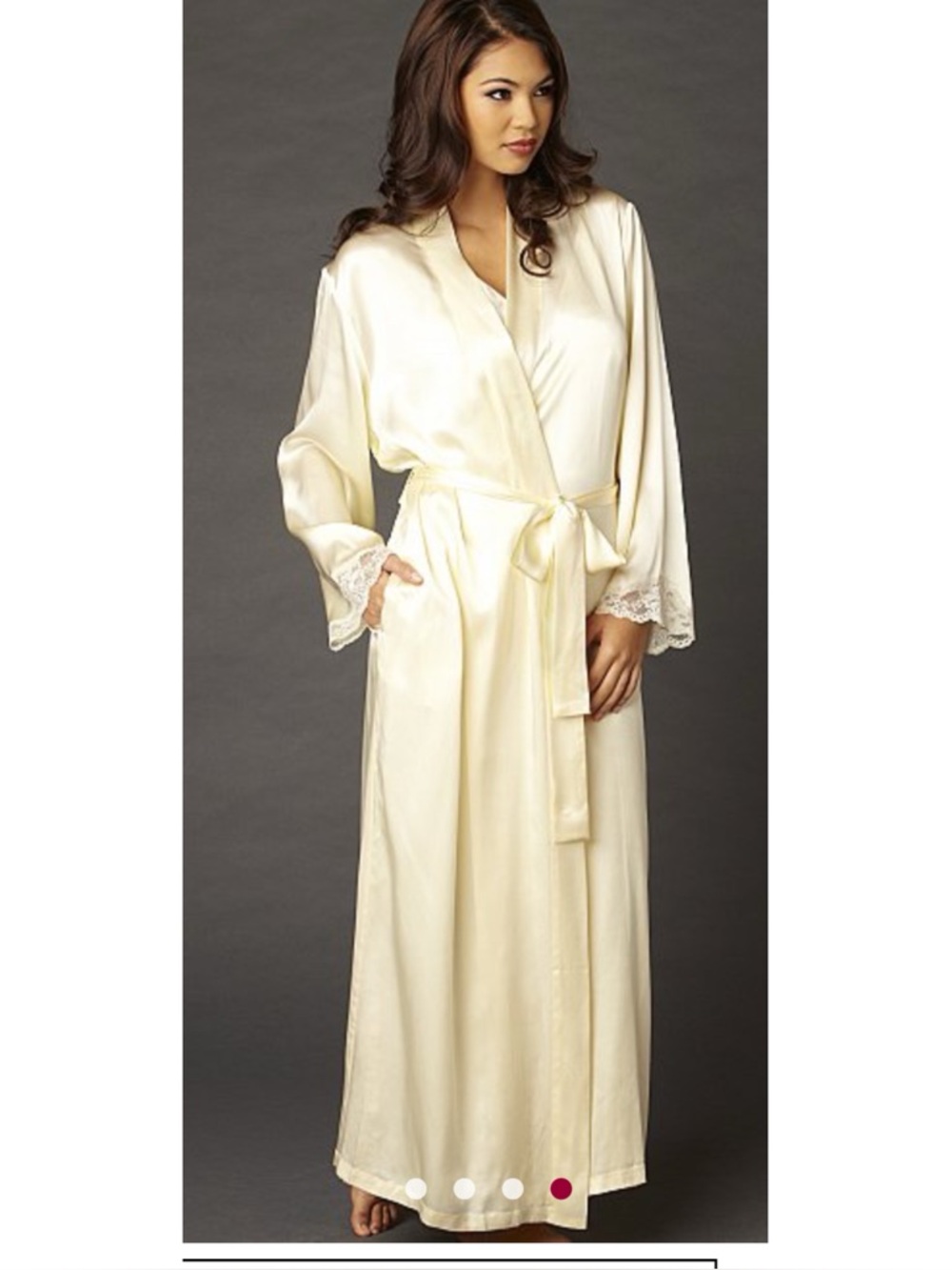 Julianna Rae indulgence silk robe with Calais lace cuffs